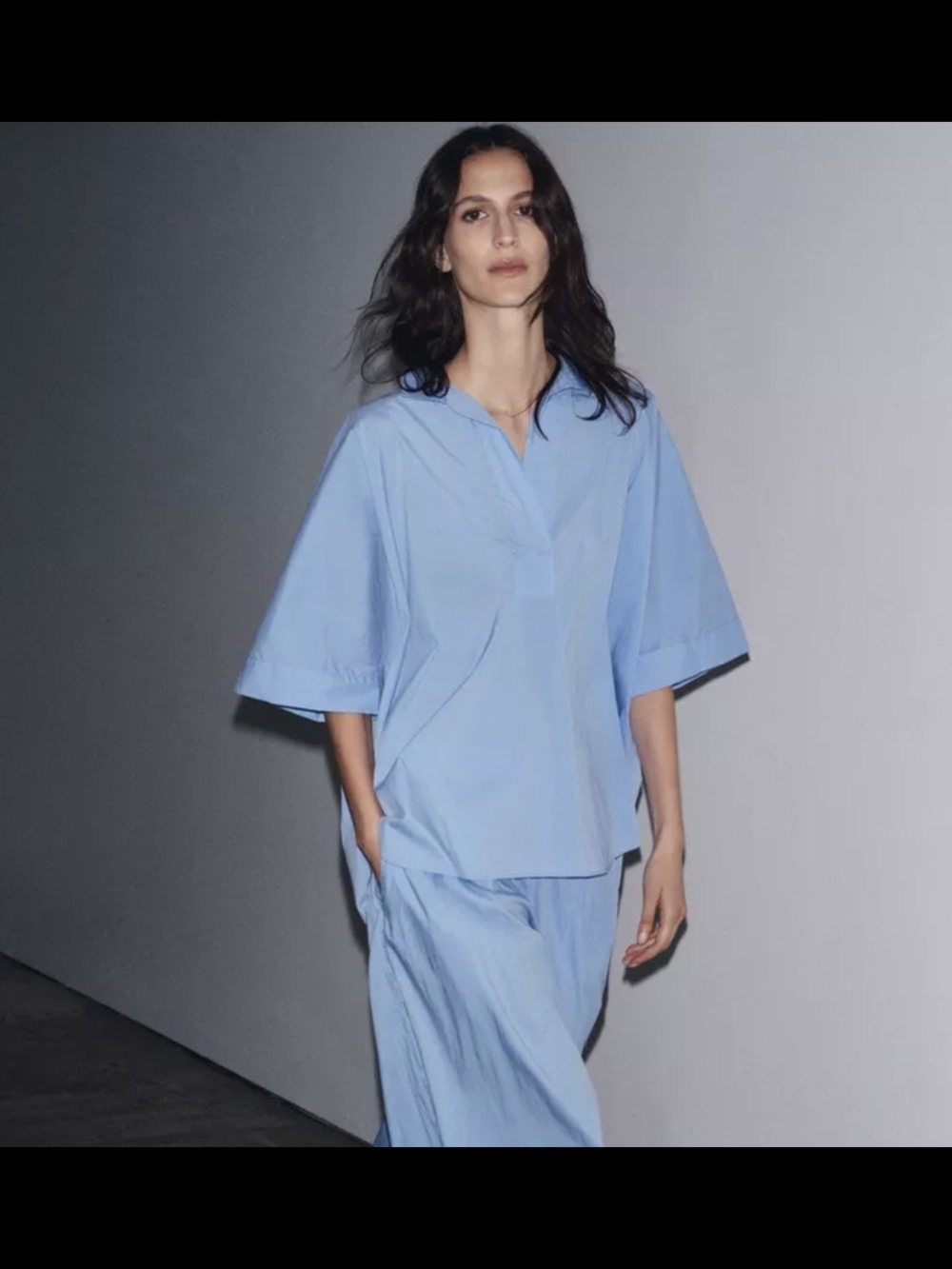 Zara Light Blue Relaxed V-Neck Boxy Top